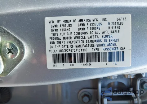 2012 Honda Accord 2.4 Lx-P from USA, damaged, VIN 1HGCP2F47CA154333